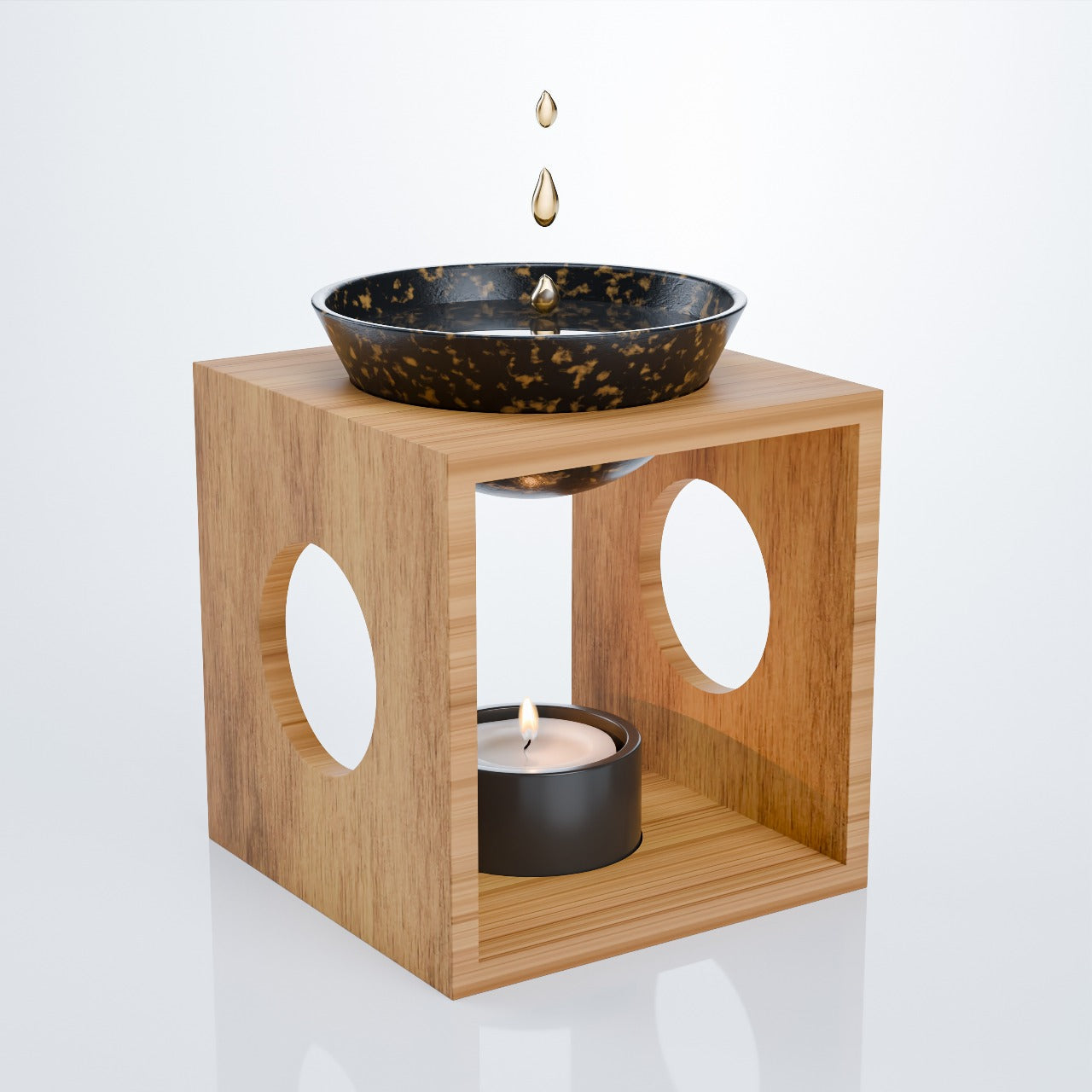 Non-electric essential oil diffuser in natural wood and ceramic